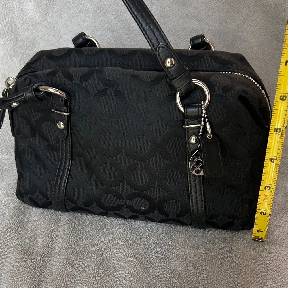 Coach Black Signature Jacquard Shoulder Bag with Silver Charm - Picture 13 of 16